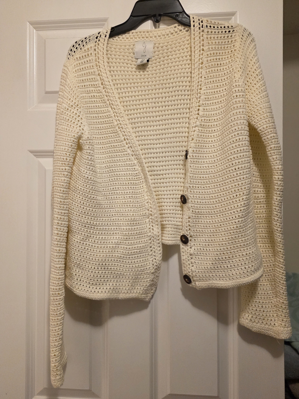 Joie Medium Ivory Crochet Button-Up Cardigan